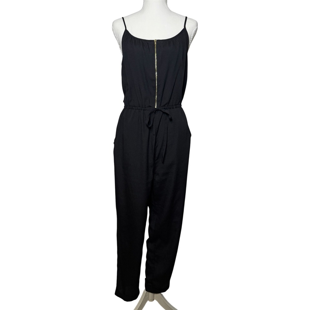 H&M Divided Women's Spaghetti Strap Zip-Front Jumpsuit Size 38 Black Gold
